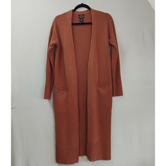 Halogen Cardigan Womens S Neutral Brown Cashmere Blend Open Long Line Clean Girl - Picture 1 of 9